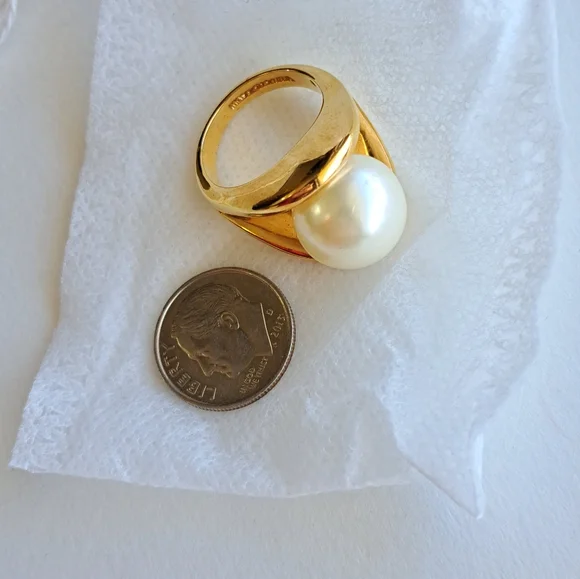 Lg gorgeous pearl & gold cocktail ring - Picture 3 of 6